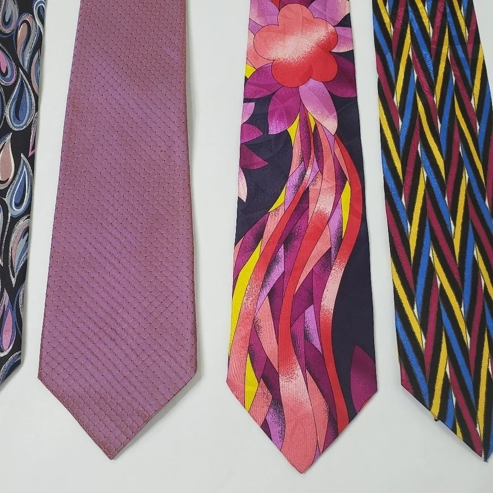 Bachrach bundle of 5 silk ties pink and purple abstract